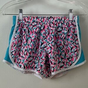 NikeWomen’s Pink & Teal Geometric Athletic Shorts with White Trim